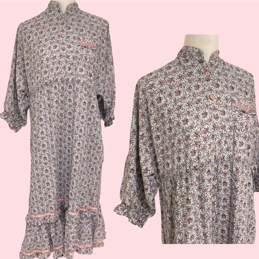 1970s Young Edwardian Vintage Pale Blue Prairie Tent Dress VOLUP OSFM